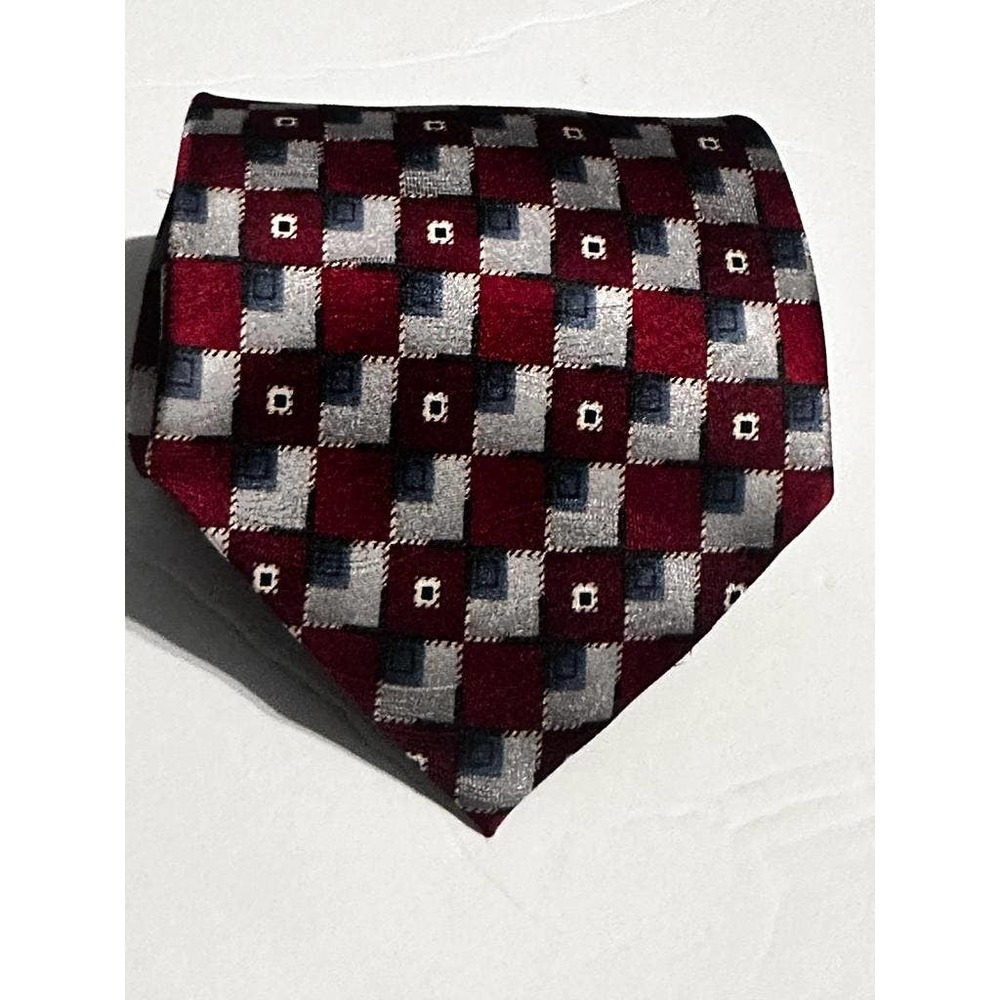 Pierre Cardin Red & Gray Checked 100% Silk Tie